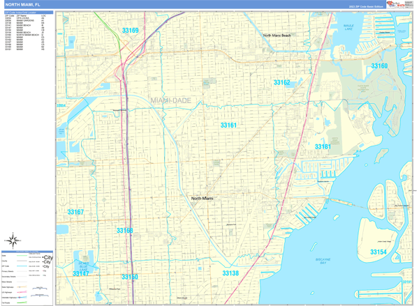 North Miami City Wall Map Basic Style